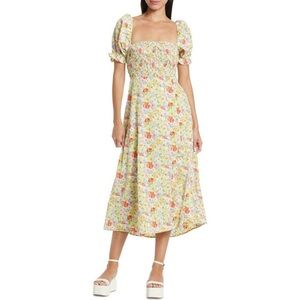 ASTR The Label Smocked Sleeve Midi Dress